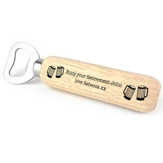 PERSONALISED Retirement Gift For Men Wooden Bottle Opener