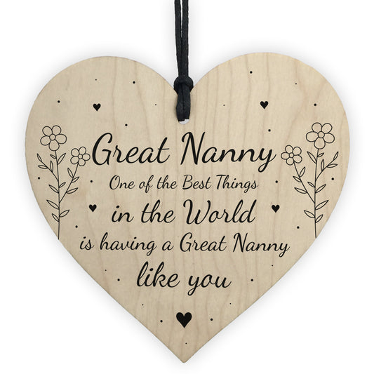 Mothers Day Gift For Great Nanny Wood Heart Thank You Birthday