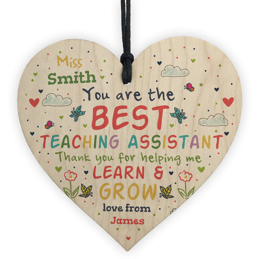 Personalised Teaching Assistant Gift Handmade Wood Heart TA Gift