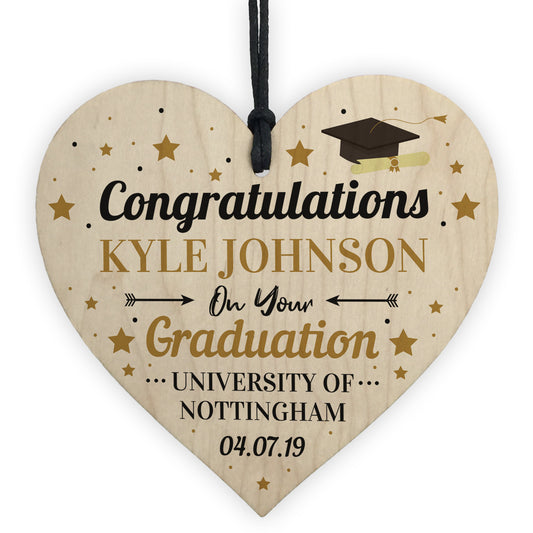 Congratulations Wood Heart Personalised Graduation Uni Gift