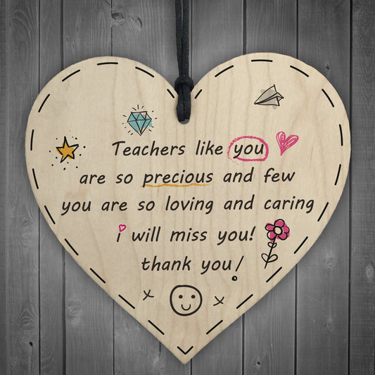 Teacher Leaving Gift Wood Heart Term End Present Thank You Sign