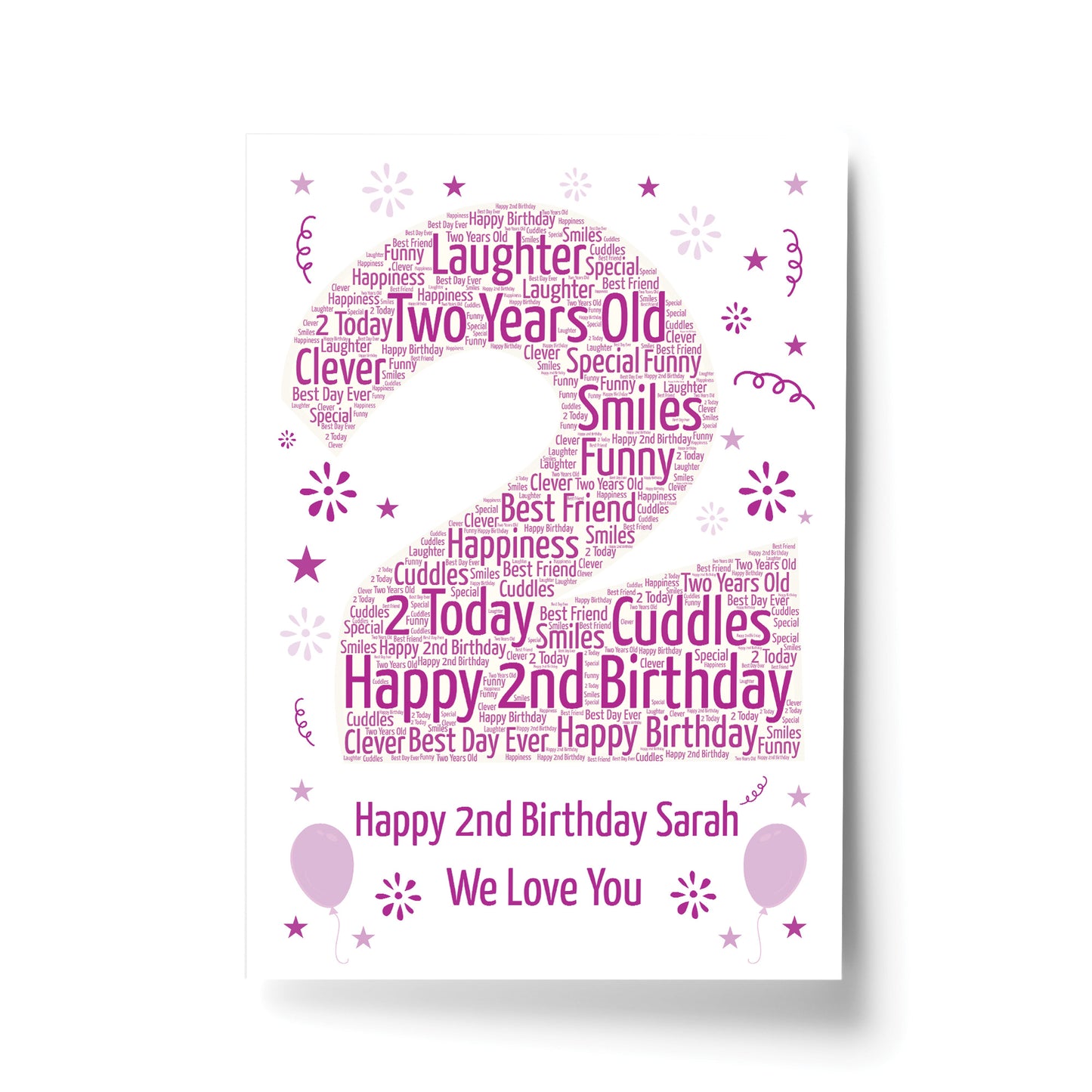 Personalised 2nd Birthday Gift Word Art Print Keepsake Baby Girl