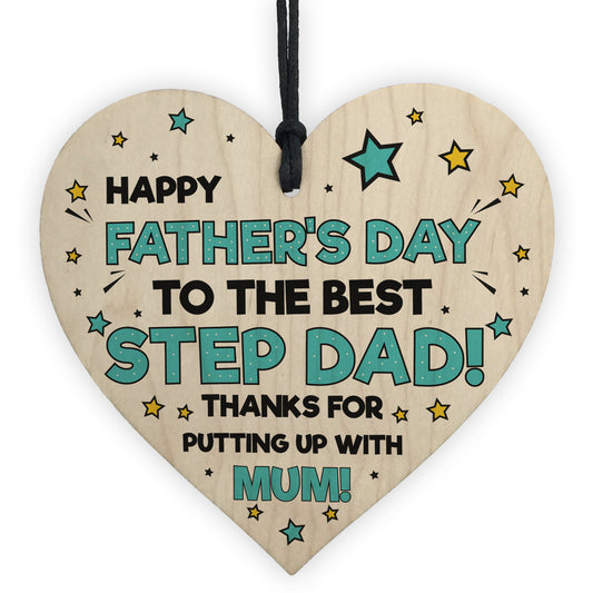 Fathers Day Gift For Step Dad Wood Heart Funny Gift For Step Dad