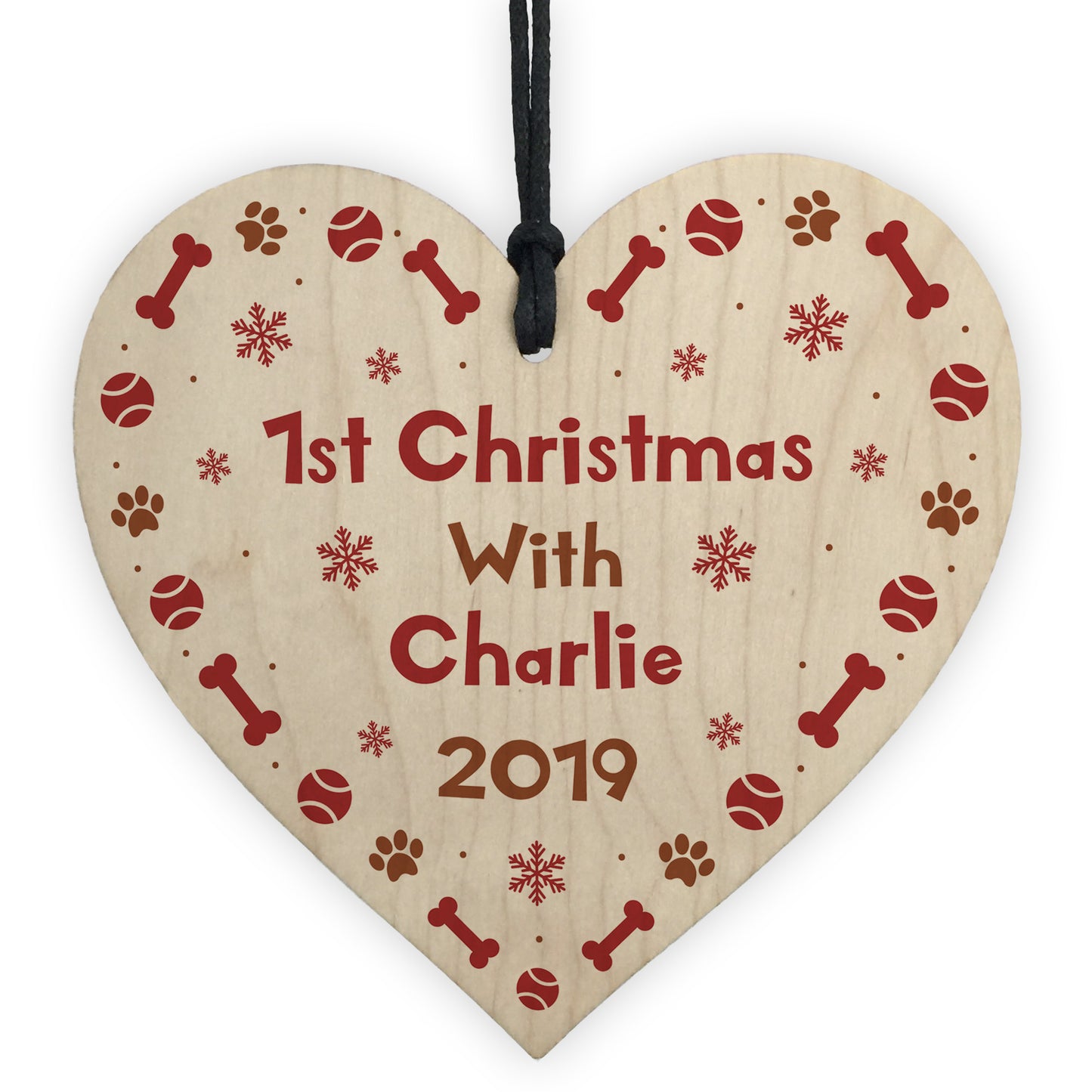 1st Christmas Bauble For Dog Cat Wood Heart Christmas Tree Decor