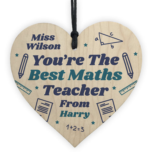 Personalised Teacher Heart Plaque Thank You Gifts Maths Teacher