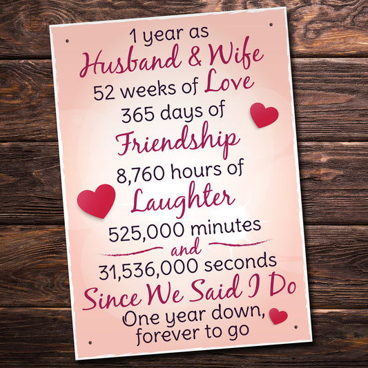 1st Wedding Anniversary Plaque Husband Wife Gift For Her Women