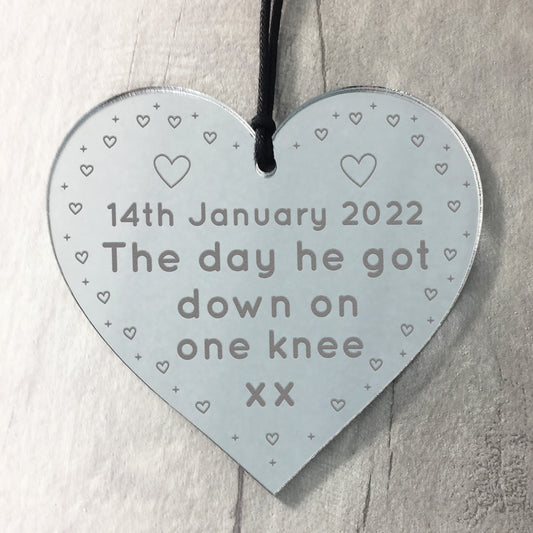 Personalised Day He Got Down On One Knee Engagement Gift Heart