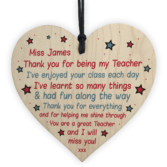 Personalised Teacher Gifts Poem Wood Heart Cute Thank You Gift