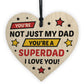 Novelty Dad Gift For Fathers Day Wood Heart Superhero Theme