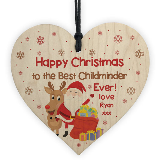 Happy Christmas Gift For Childminder Wood Heart Personalised