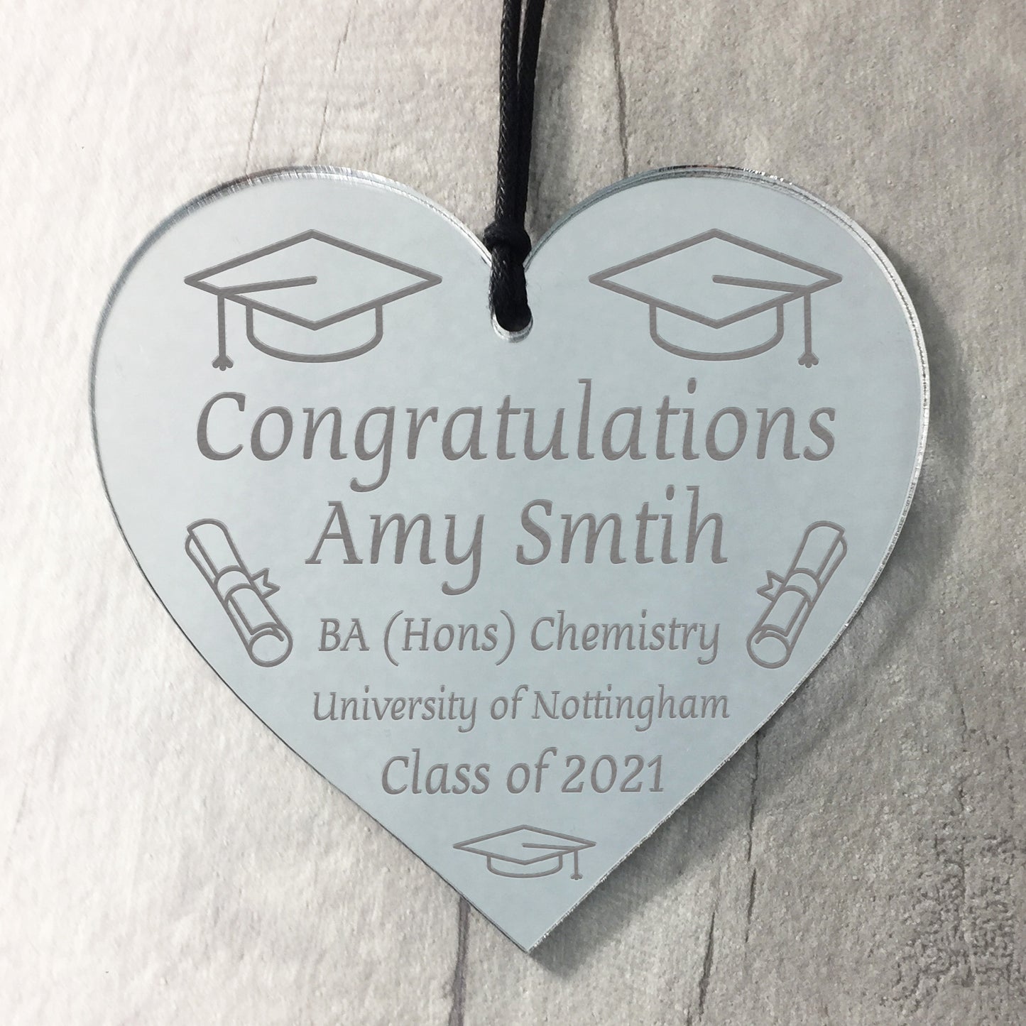 Graduation Gifts Decorations Personalised Engraved Heart Leaving