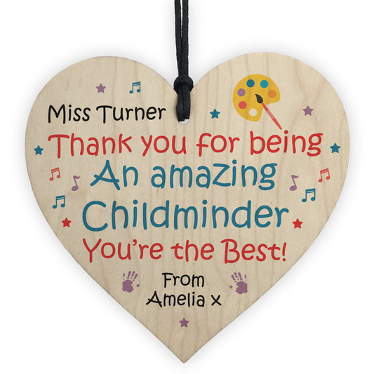 Personalised Wood Childminder Gift Heart Plaque Friendship Gift