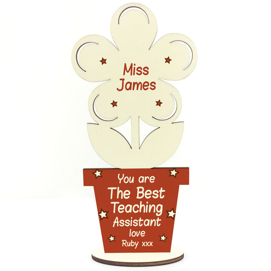 Thank You Teaching Assistant Gift Personalised Wood Flower