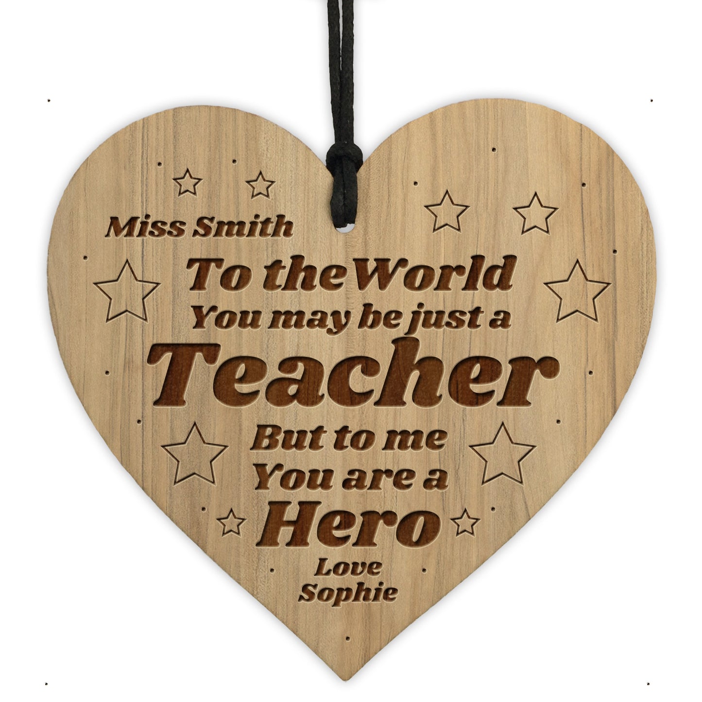 Teacher Gift Thank You Wood Engraved Heart Personalised Gift