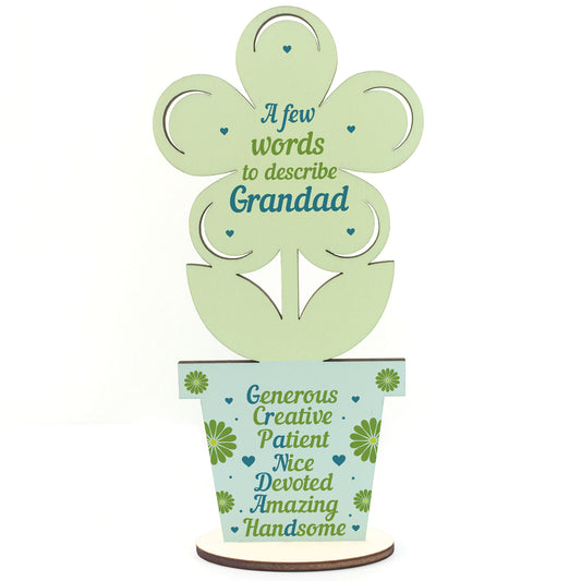 Fathers Day Gift Grandad Birthday Gift Wood Flower Grandad Gifts