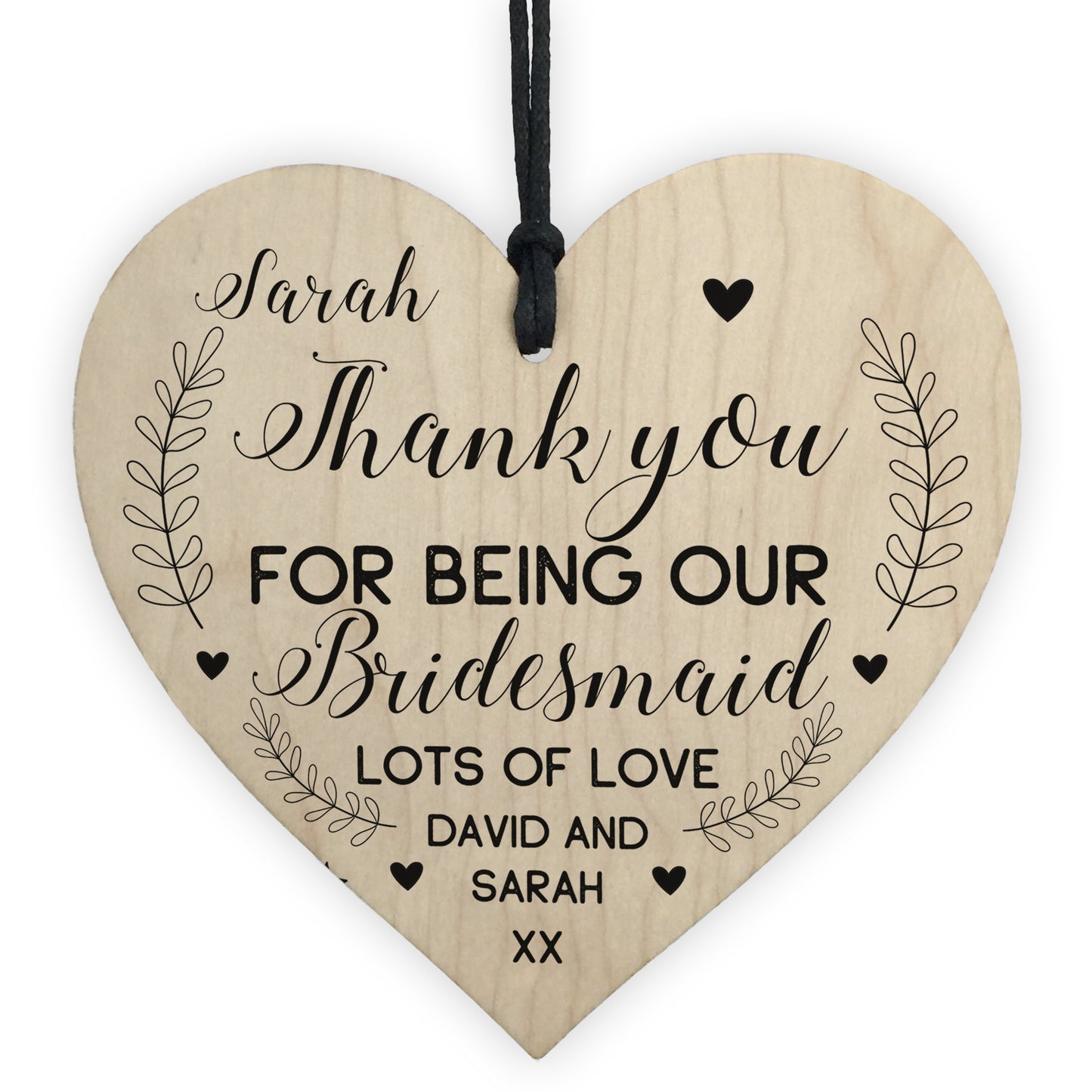 Personalised Thank You Gift For Bridesmaid Wood Heart Wedding