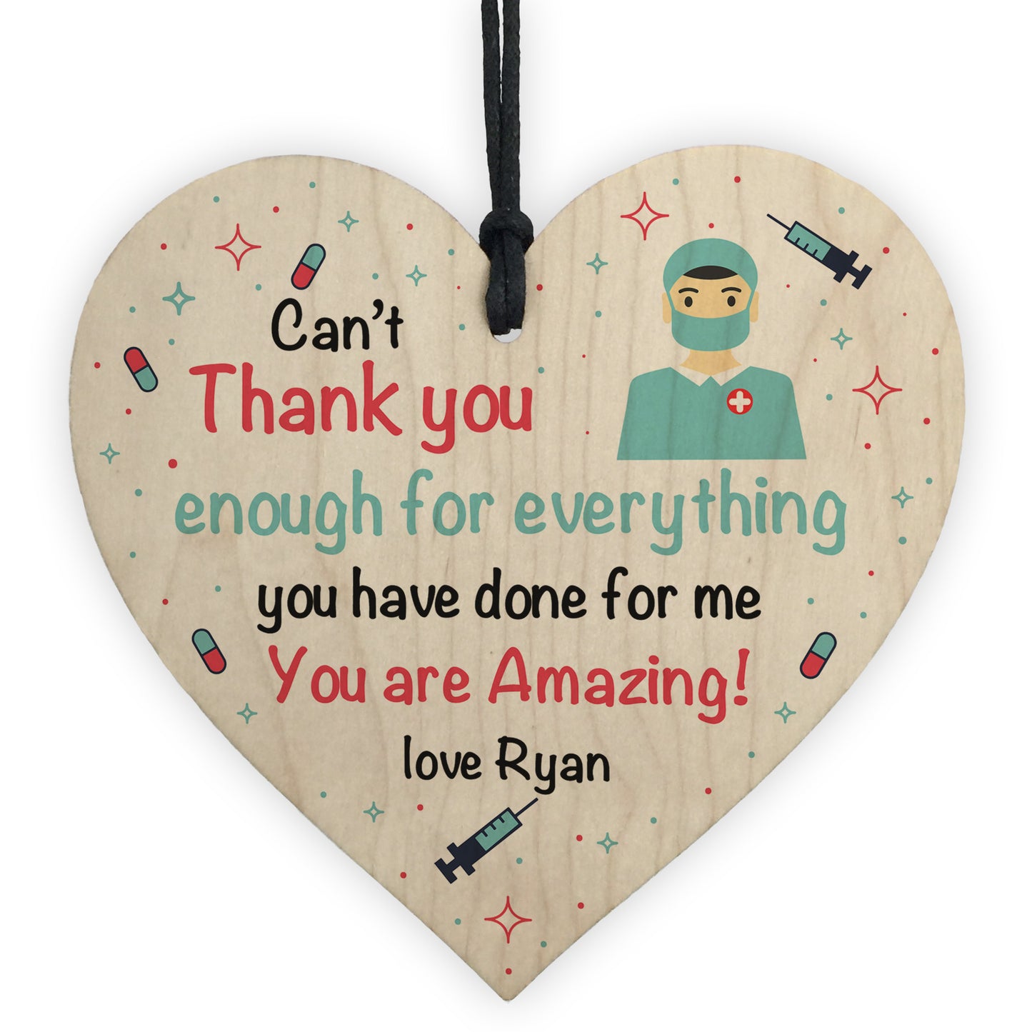 Personalised Thank You Gift For Nurse Doctor Wood Heart Gift