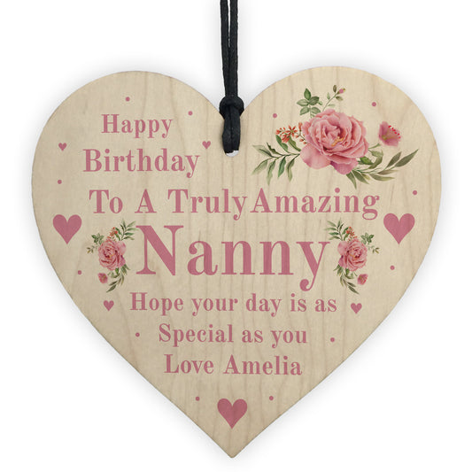 Novelty Happy Birthday Nanny Gifts Hanging Heart Personalised