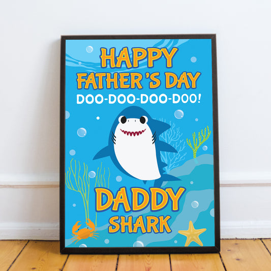 Baby Cartoon Shark Framed Print Cute Fathers Day Gift For Dad