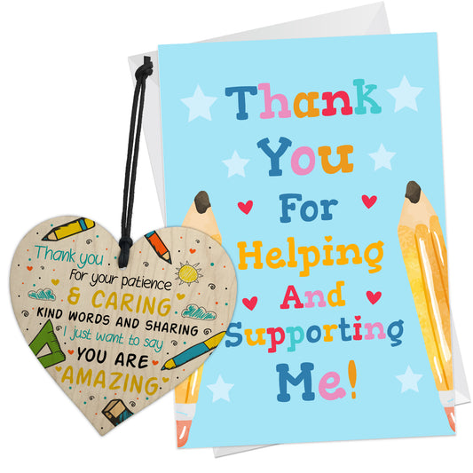 Thank You Gift For Teacher Wood Heart And Card Set Leaving Gifts