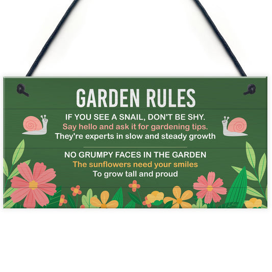 Funny Garden Rules Sign For Outdoor Outside Hanging Wall Sign