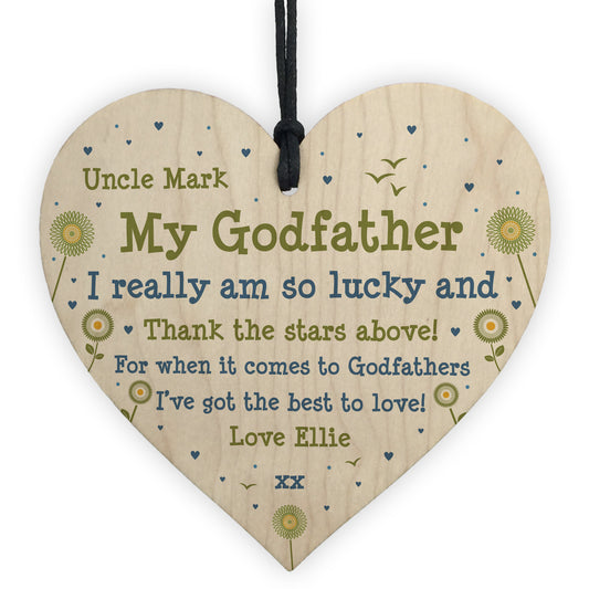 Godfather Personalised Plaque Wooden Heart Godfather Birthday