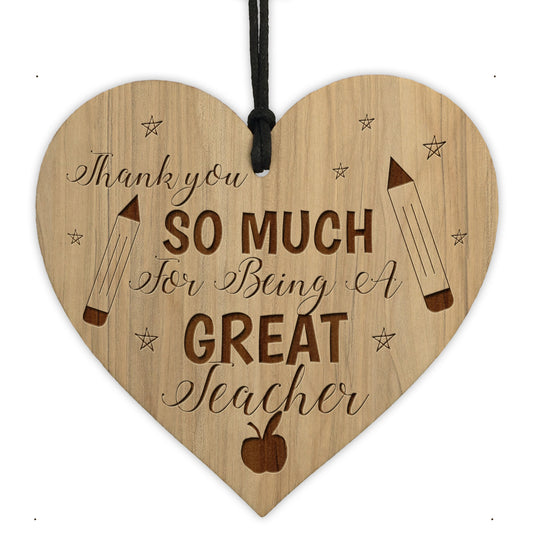 Thank You GREAT TEACHER GIFT Engraved Heart Teacher Gifts