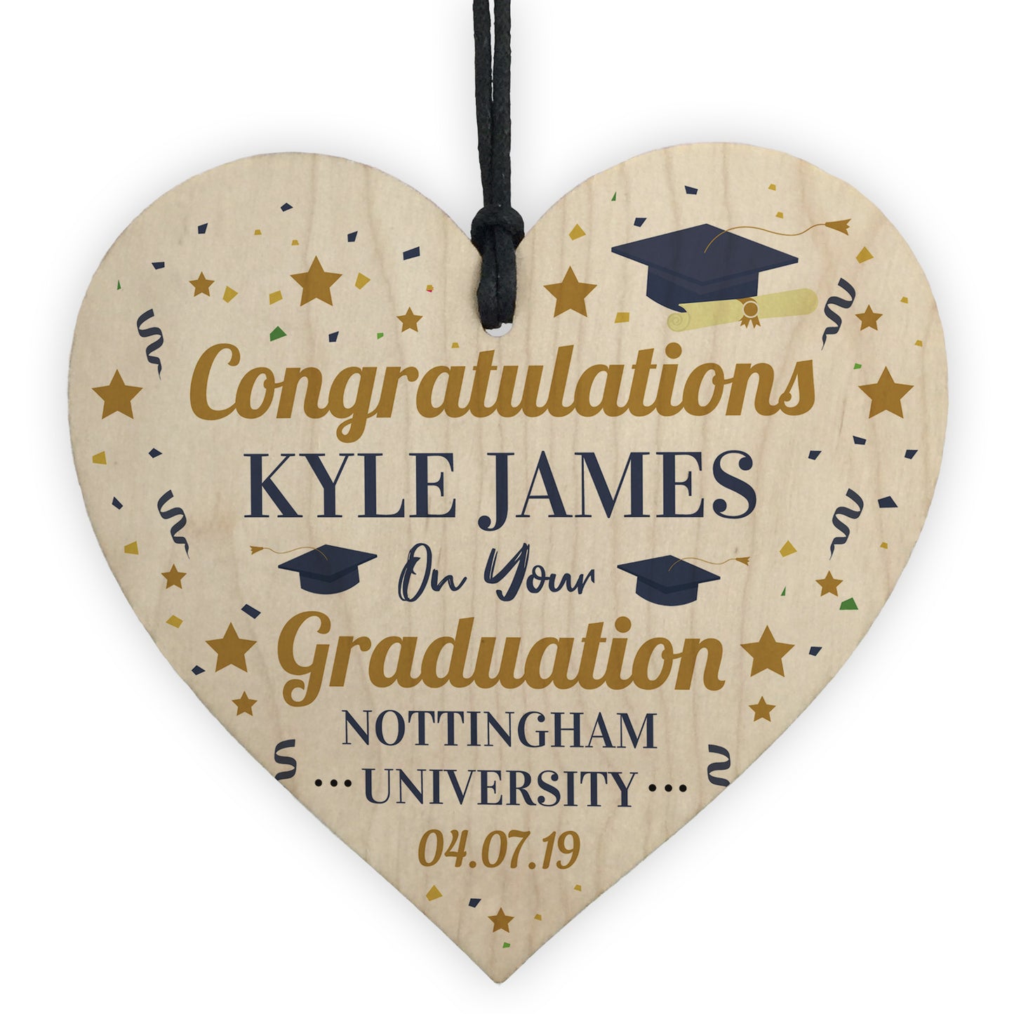 PERSONALISED Congratulations Wood Heart Graduation Leaving Gift