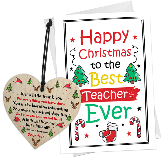 Christmas Card And Gift For Teacher Wood Heart Teacher Gifts