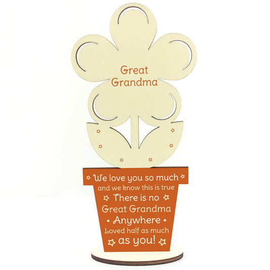 Novelty Gift For Great Grandma Personalised Wood Flower Birthday