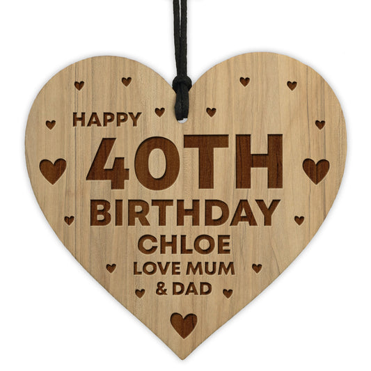 40th Birthday Gift For Daughter Wood Heart Personalised Friend