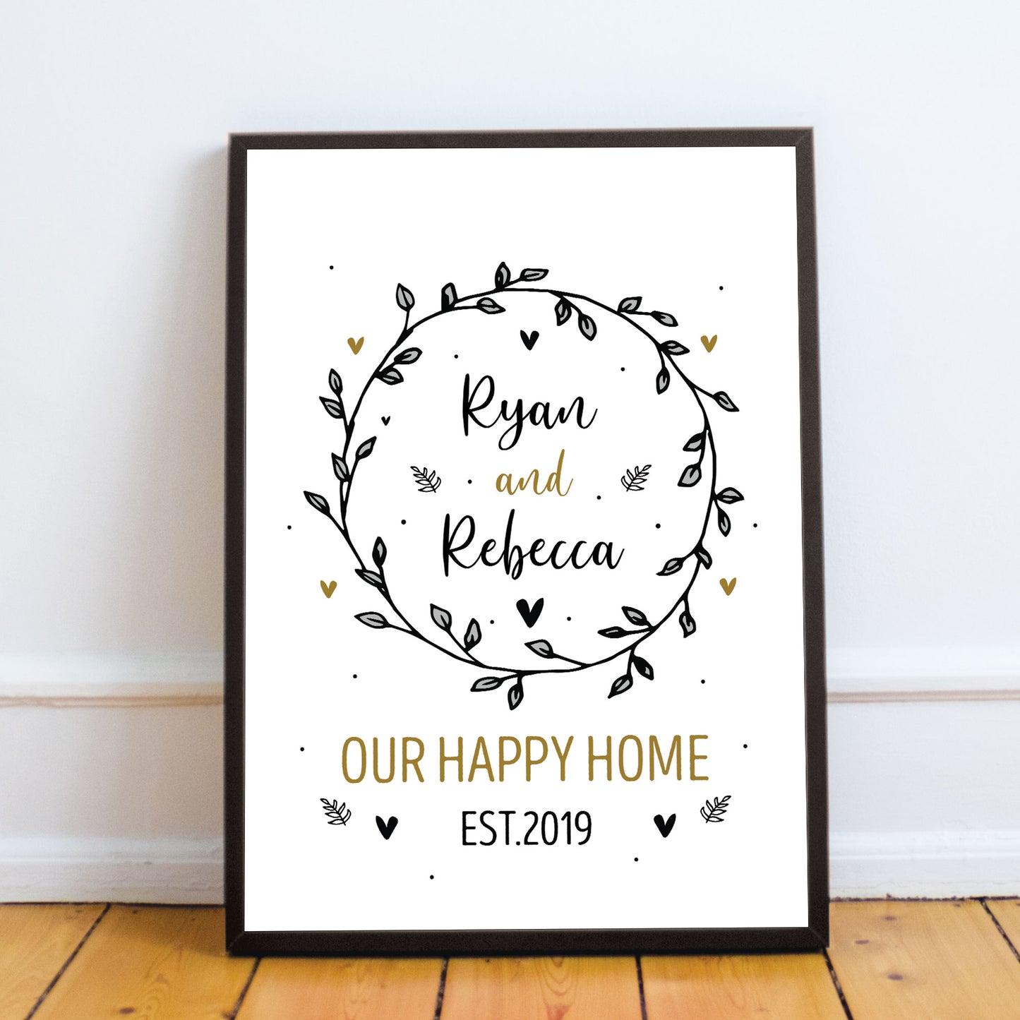 Happy Home Framed Print Personalised New Home 1st Home Gift