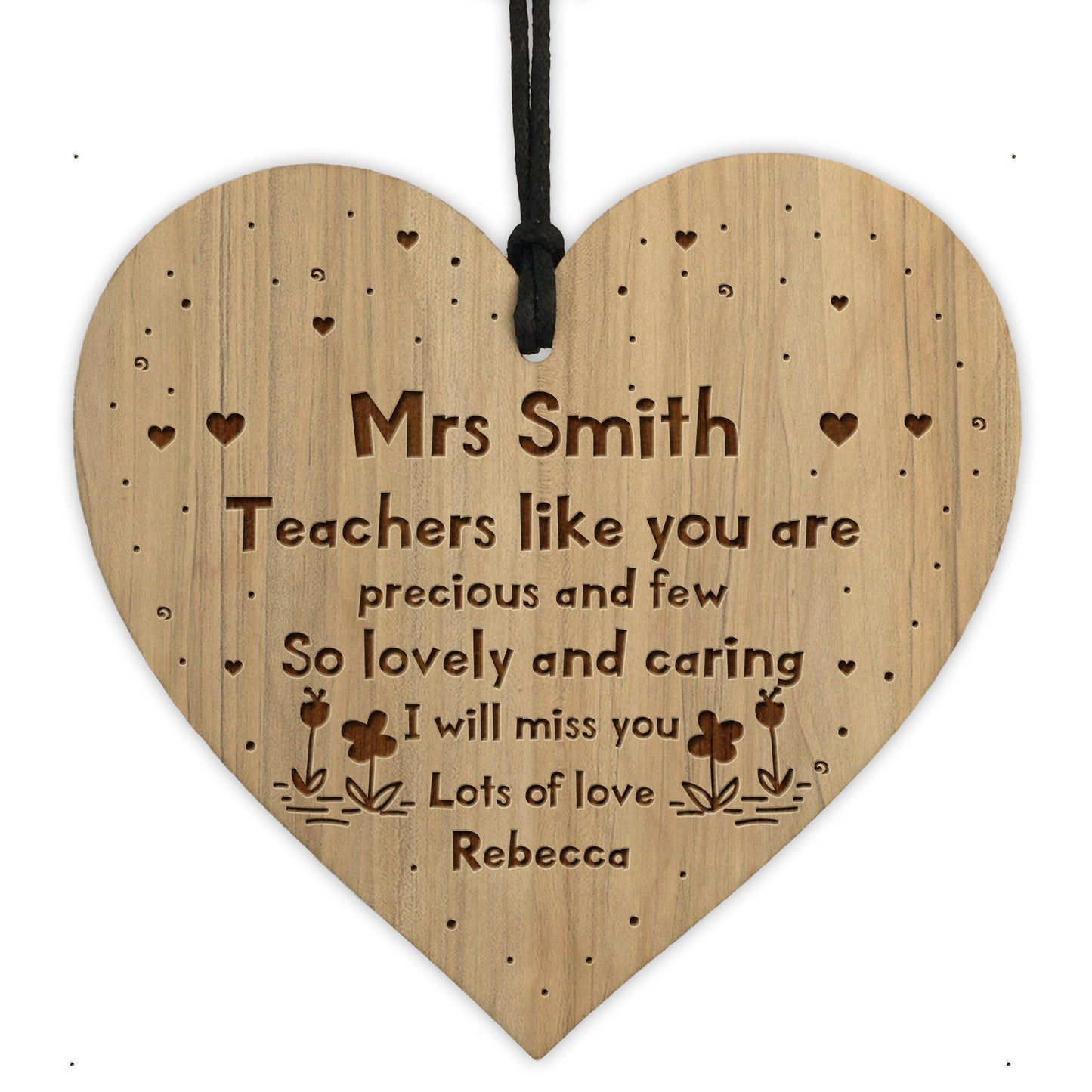 Personalised Teacher Gifts Wooden Engraved Heart Thank You Gifts