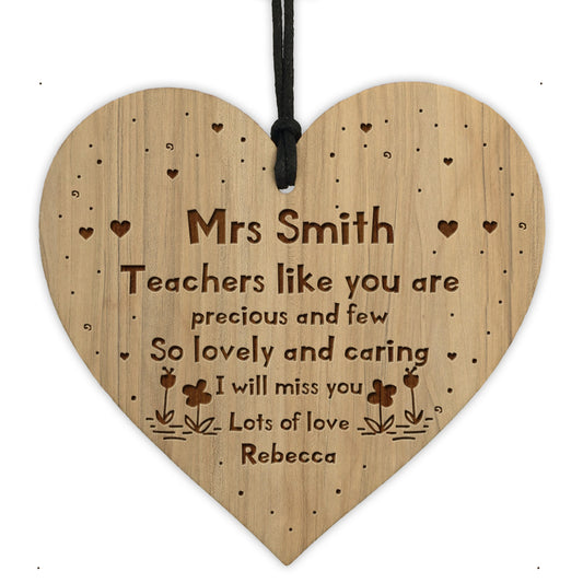 Personalised Teacher Gifts Wooden Engraved Heart Thank You Gifts