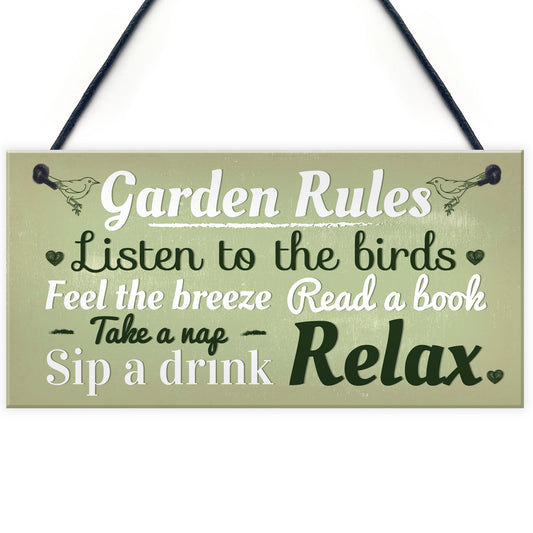 Garden Rules Novelty Hanging Plaque SummerHouse Sign Garden Shed