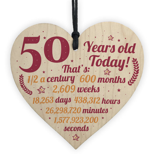 Novelty 50th Birthday Gift Wooden Heart Plaque Friendship Gift