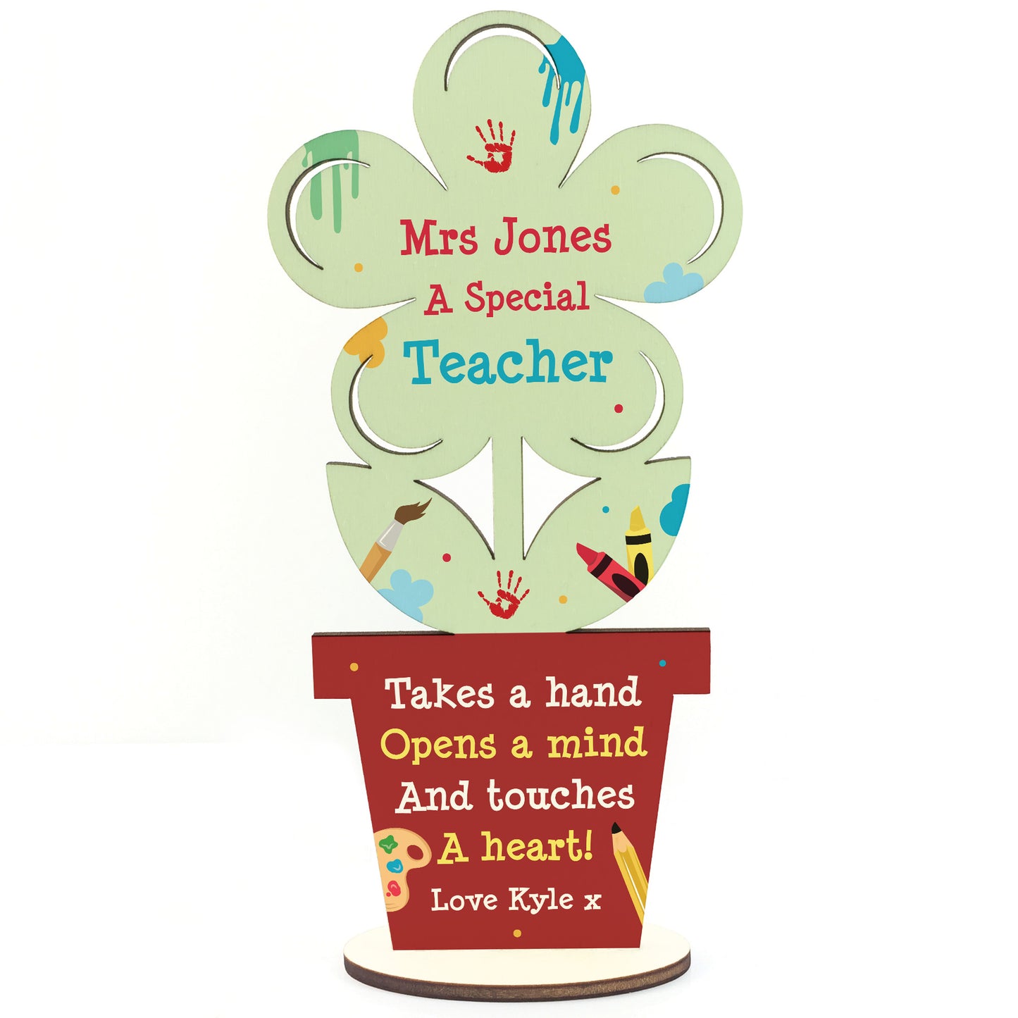 Personalised Best Teacher Gift Thank You Wooden Flower Leaving