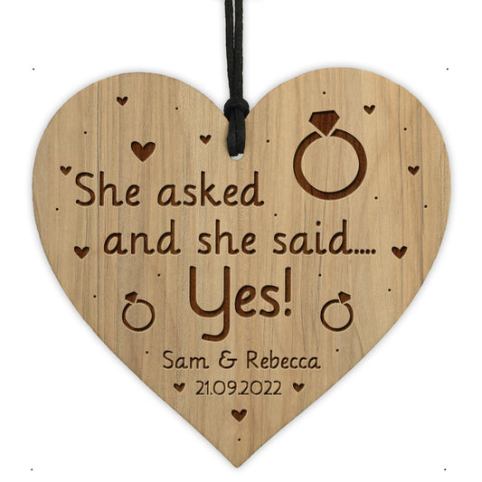 Personalised Engagement Gift For Her Engraved Heart She Asked