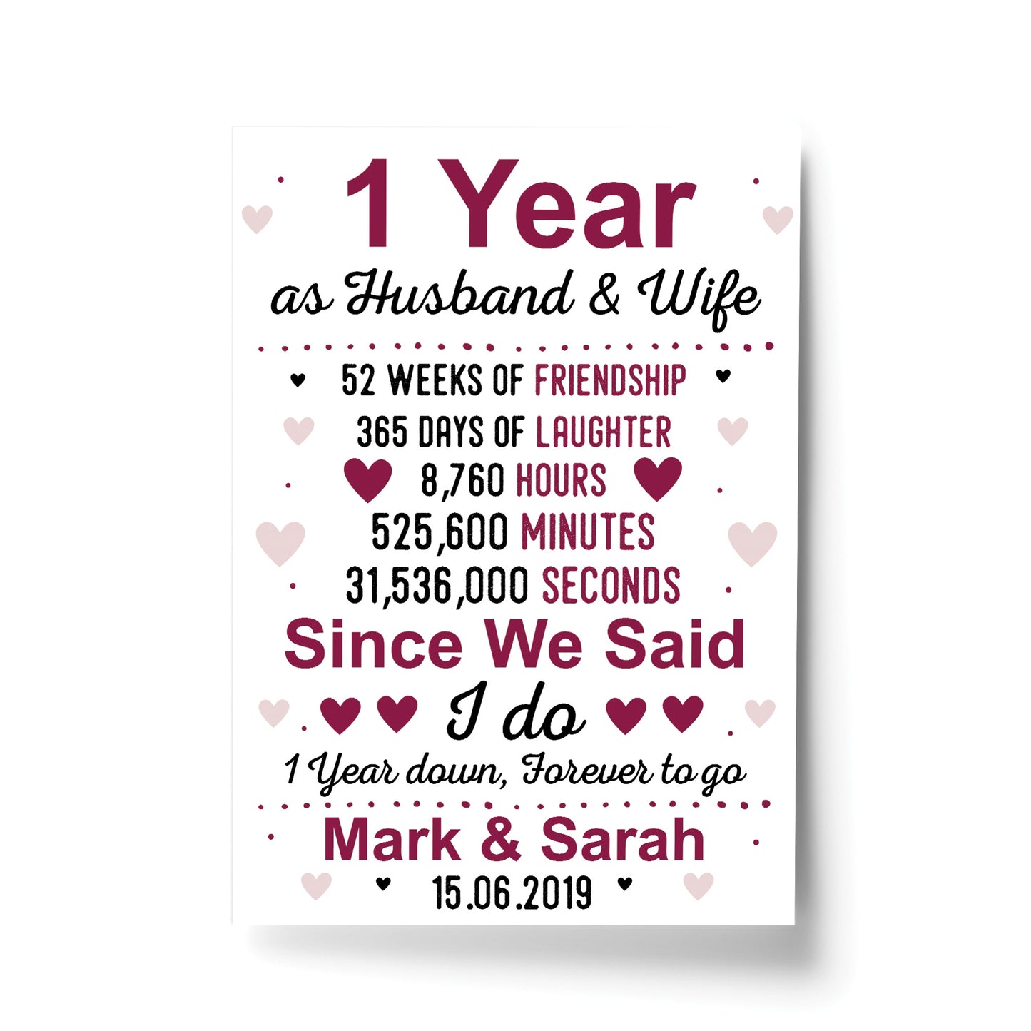 1st Anniversary Gift Personalised 1st Wedding Anniversary Paper