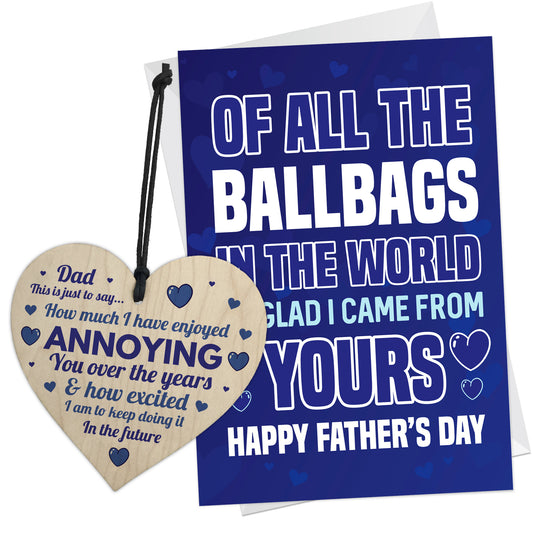 Fathers Day Card And Funny Wooden Heart Gift For Dad From Son