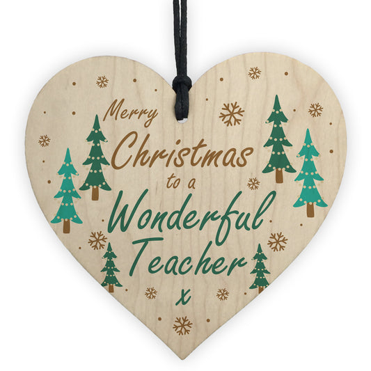 Christmas Gift For Wonderful Teacher Wood Heart Thank You