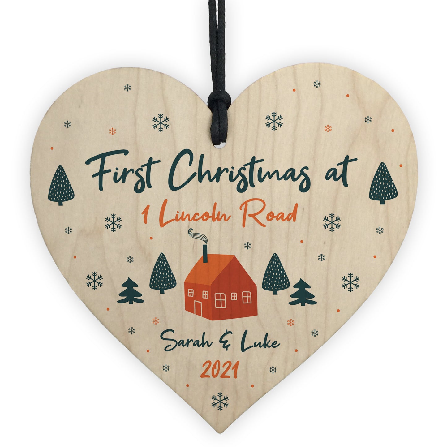 First Christmas Bauble New Home Gift Personalised Wood Decor