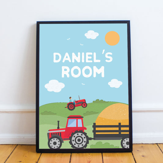 FRAMED Nursery Print Personalised Boy Bedroom Sign Farming Print