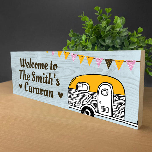 Personalised Caravan Wood Outdoor Sign Welcome Plaques