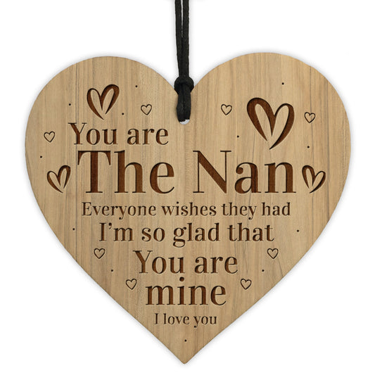 Nan Nanny Gift Engraved Oak Wooden Heart Sign Birthday Gift