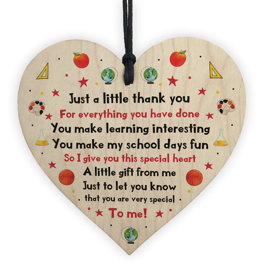 Just A Little Thank You Wood Heart Gift For Teacher Leaving