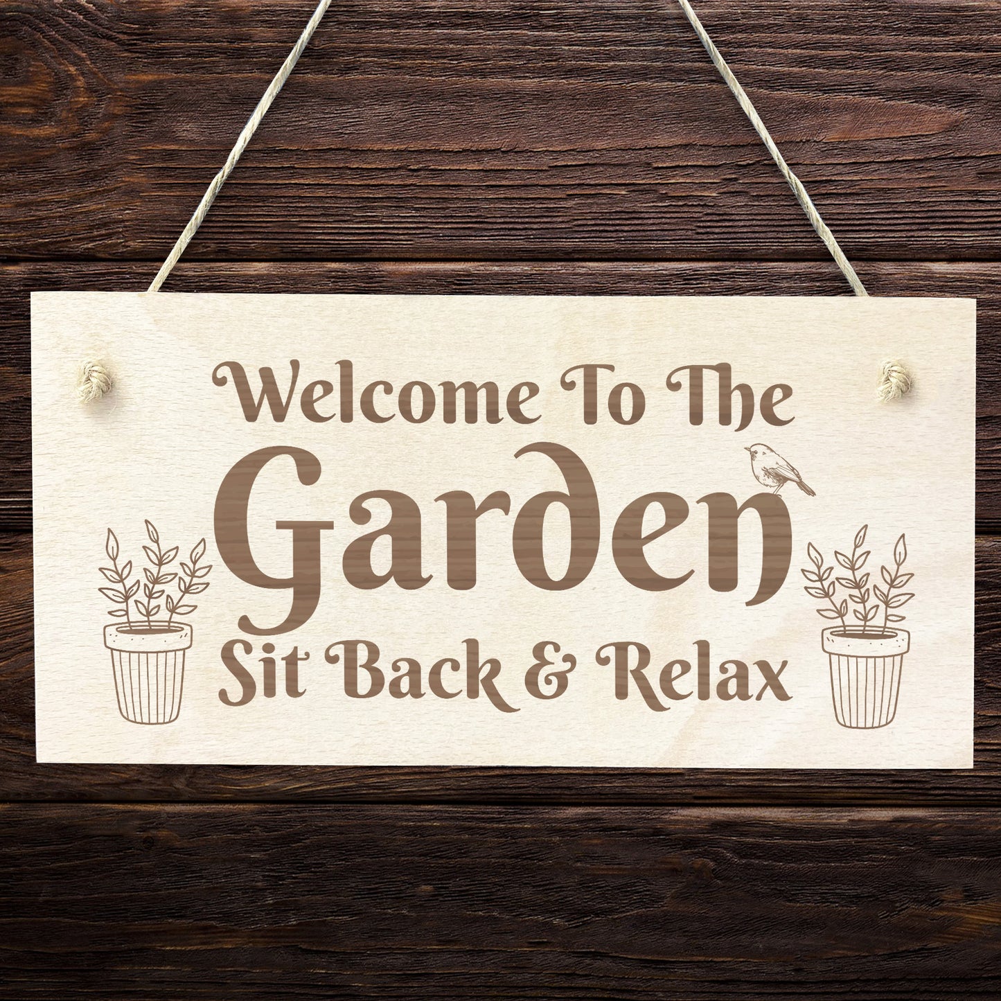 Garden Welcome Sign Engraved Wood Plaque Gift For Garden Shed