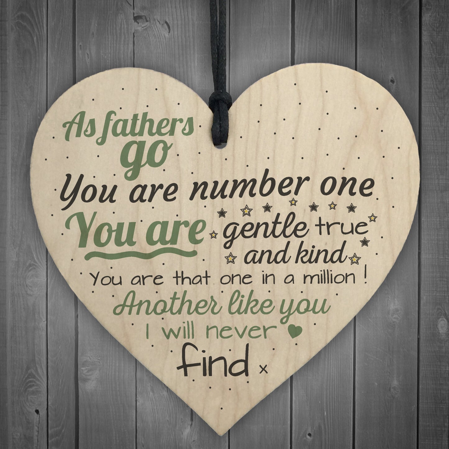 Number One Hanging Wood Heart FATHERS DAY Gift For Him Dad