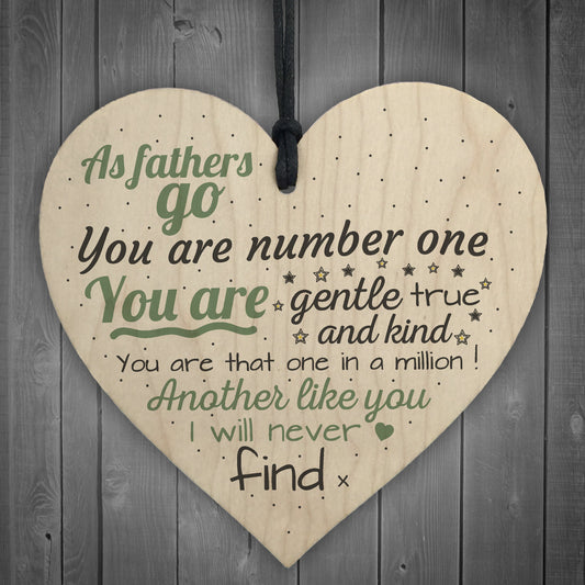 Number One Hanging Wood Heart FATHERS DAY Gift For Him Dad