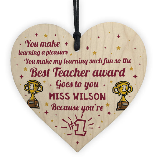 Handmade Thankyou Teacher Gift Wood Heart Teaching Assistant